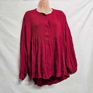 Sundance Mystic Falls Women Boho Hi-lo Top Blouse Shirt Size PXL Red Crew Neck
